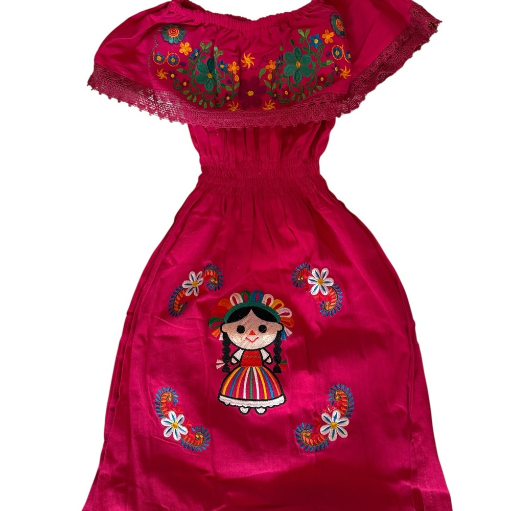 Fuchsia girls dress, Mexican girls dress, cotton dress, embroidered dress,